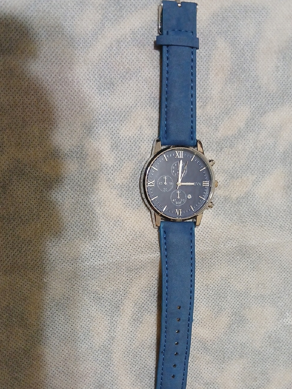 Blue Leather Strap Analog Watch